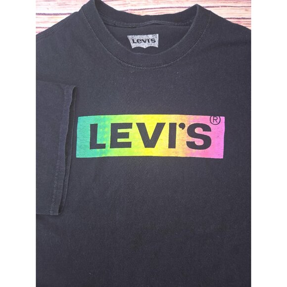 Levis Mens Black T-Shirt XL With Rainbow Logo - Picture 3 of 6